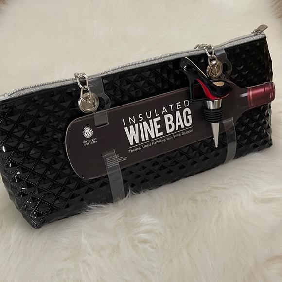 NWT insulated wine bag & Christian Louboutin wine stopper glam patent black - Picture 2 of 3